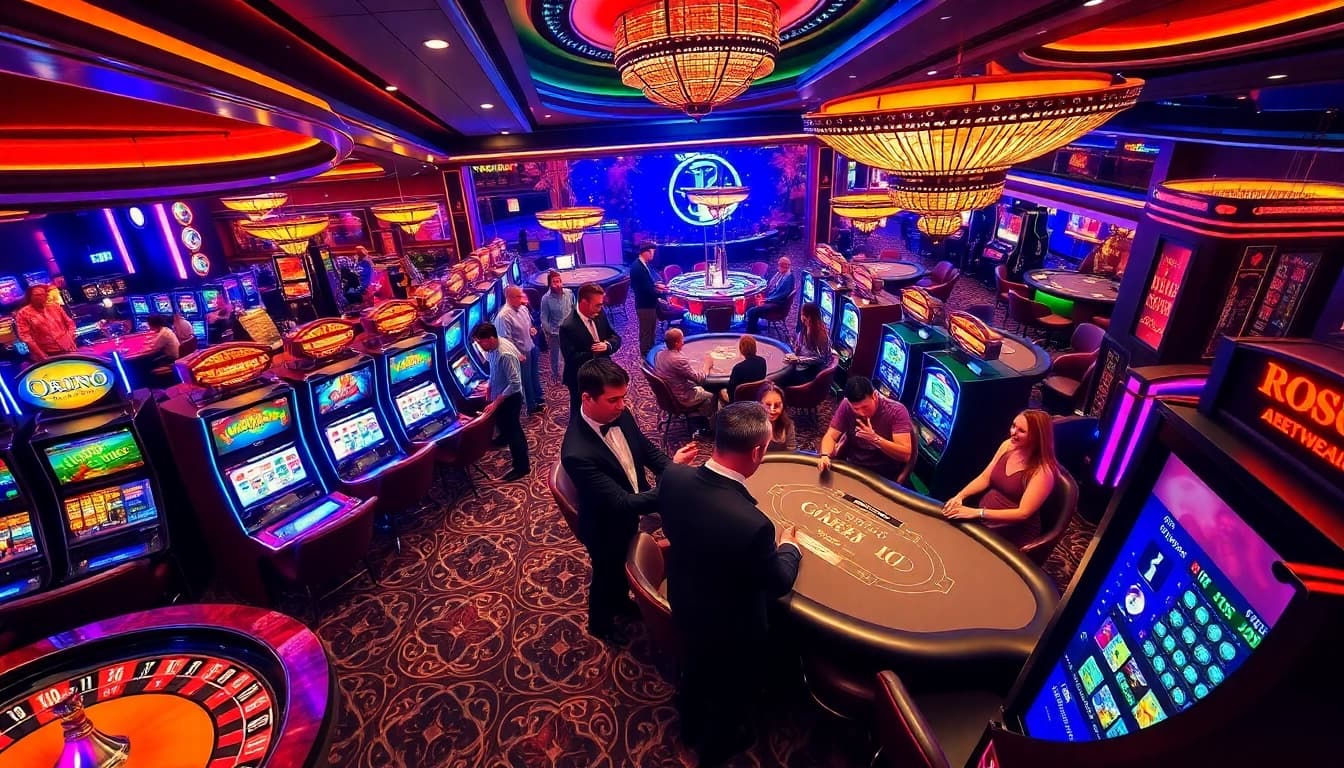 Joueurs profitant d'un jeu palpitant au meilleur casino en ligne avec des machines à sous vibrantes.