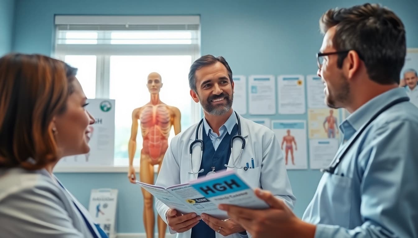 Engaging consultation about HGH FOR SALE in a warm medical setting.