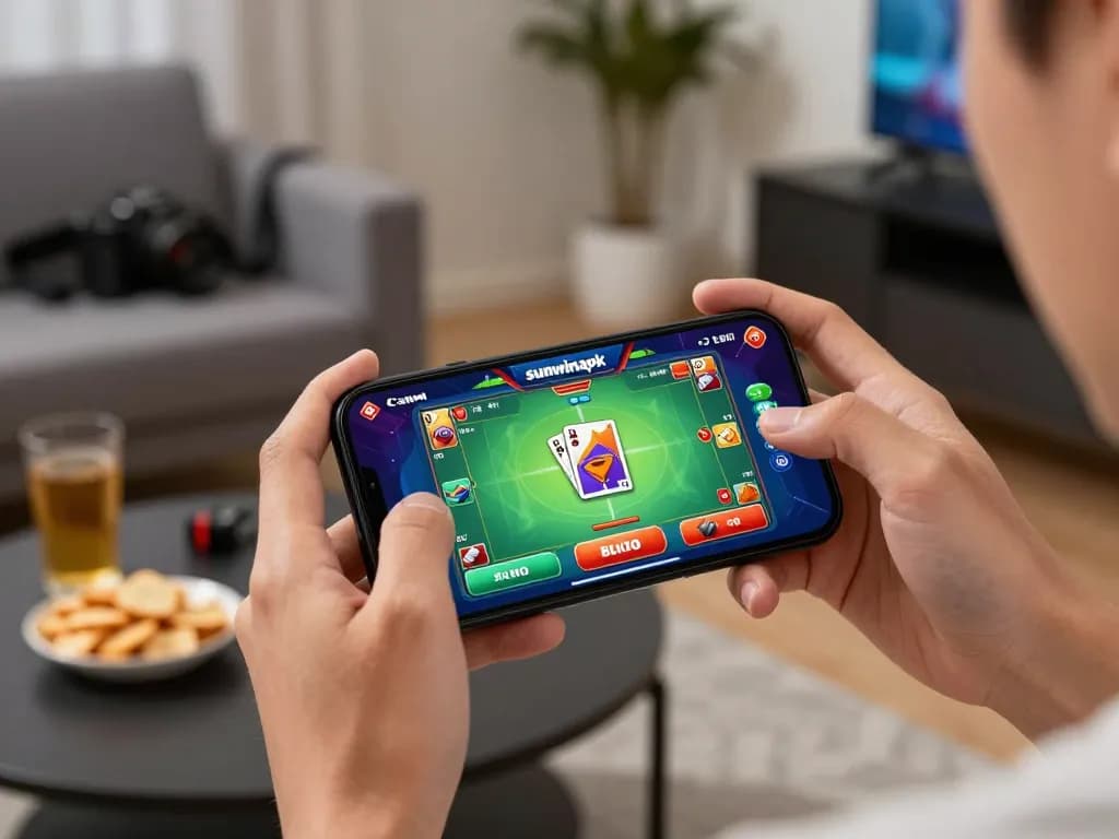 Player exploring sunwinapk mobile app for immersive gambling experience during game night
