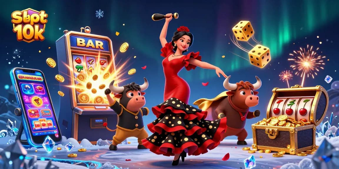 Win big at slot depo 10k with this vibrant, action-packed casino illustration.