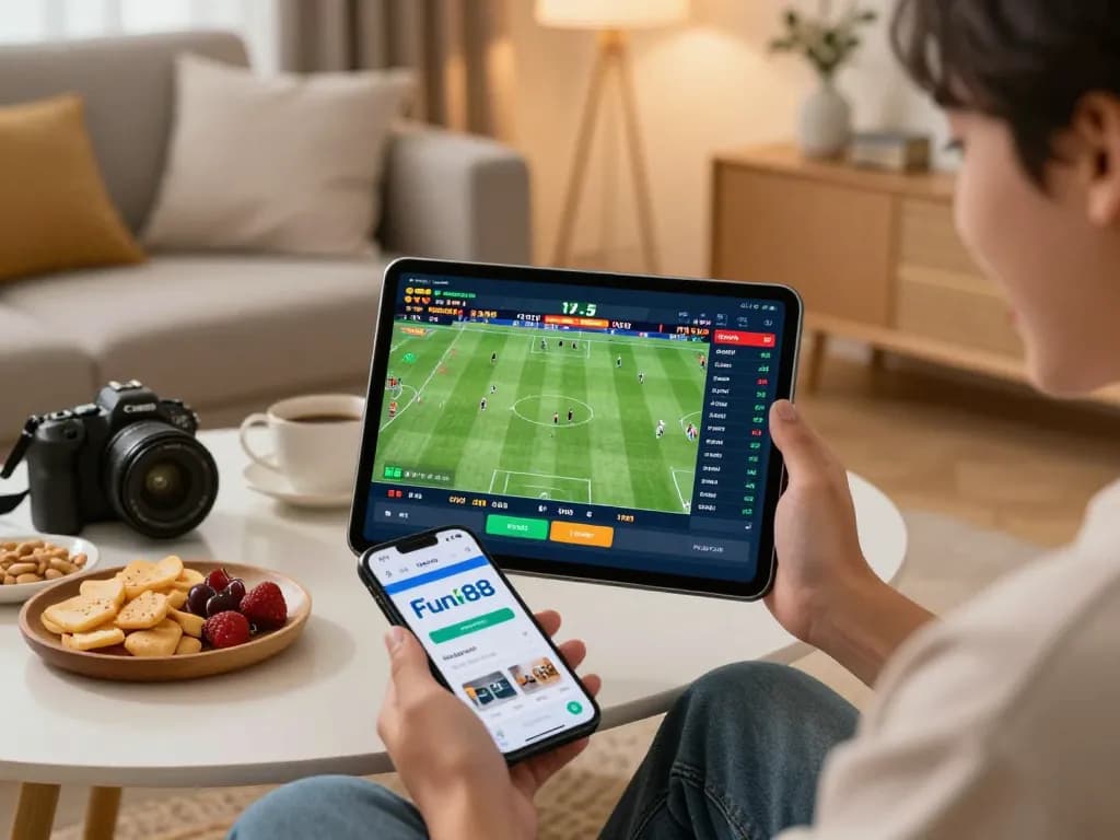 Engaging action shot of Fun88 online betting app interface while placing sports bets.
