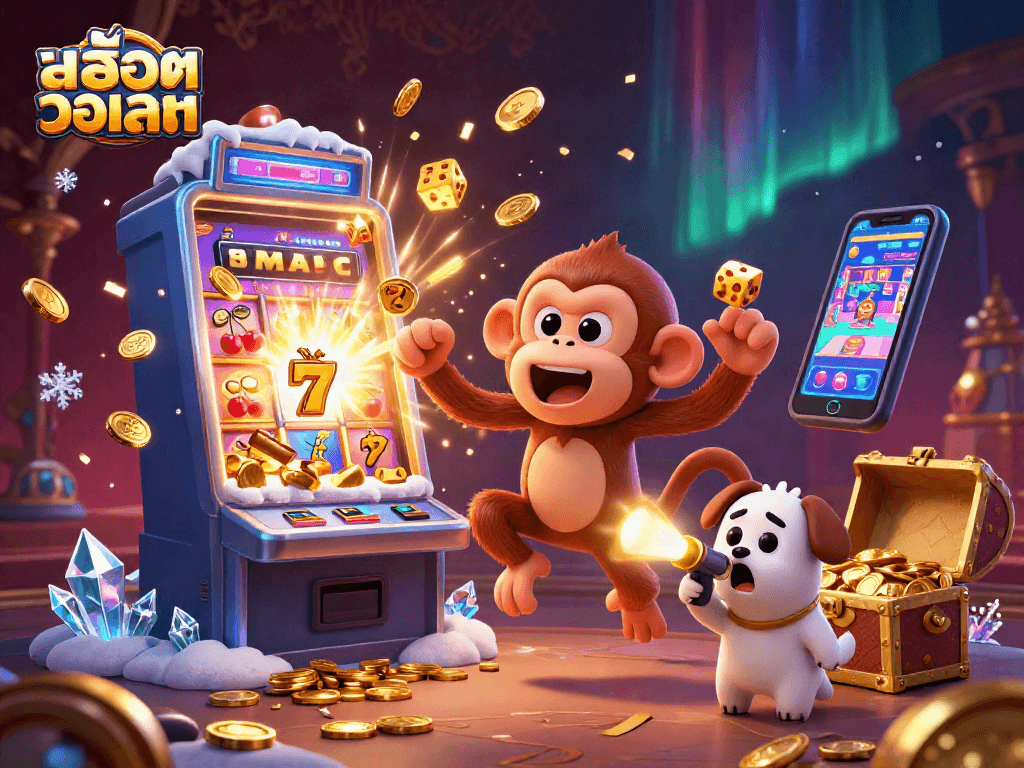 Experience thrilling สล็อตวอเลท action in a vibrant casino scene with dynamic characters and jackpot excitement.