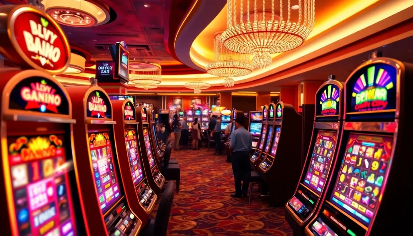 Menangkan jackpot di bandar slot dengan mesin slot berwarna cerah.