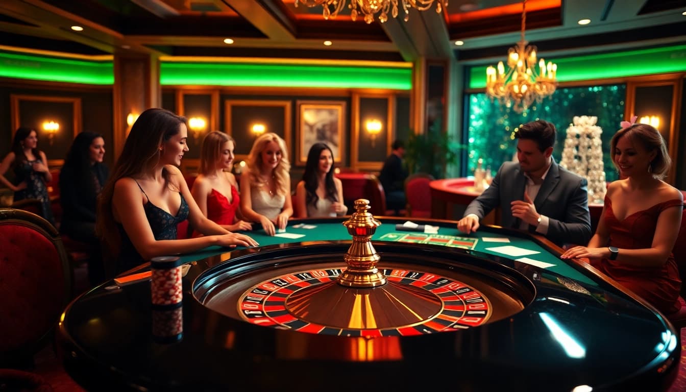 Thabet-themed roulette table with players engaged in a lively casino atmosphere.