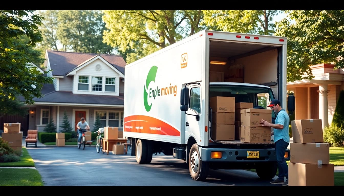 Efficient removals near me with professional movers coordinating boxes and truck.