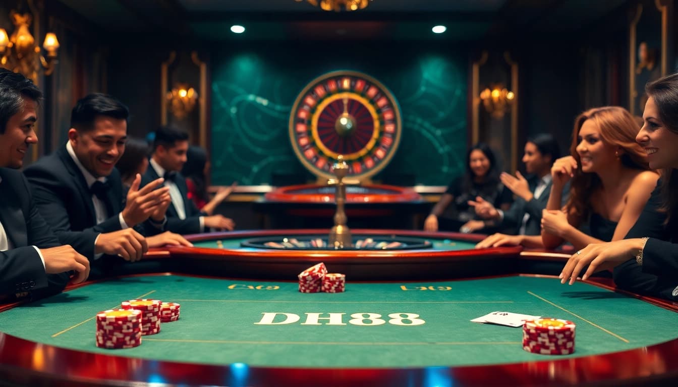 Experience thrilling gameplay at DH88 with vibrant casino tables and excited players.