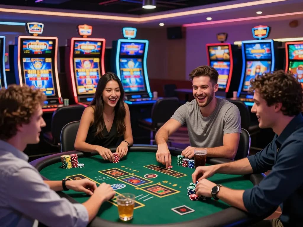 Players enjoying spinpanda online casino games with excitement and vibrant atmosphere.