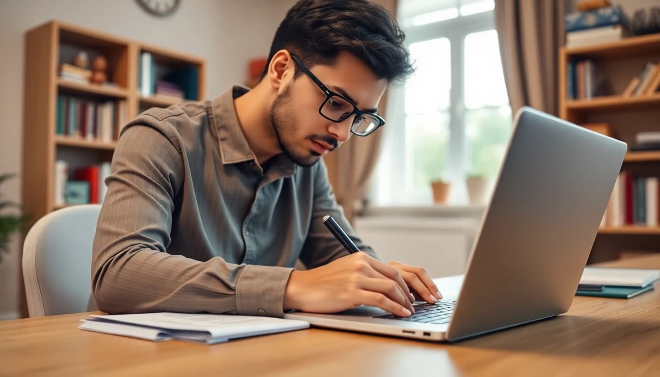 Fill out the eta uk application form in a bright home office setting, emphasizing professionalism.