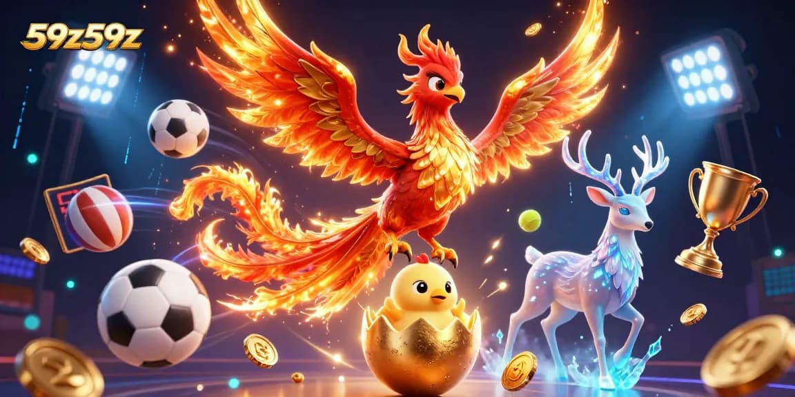 59z59z apresenta uma ilustração dinâmica de cassino com fênix e elementos esportivos.
