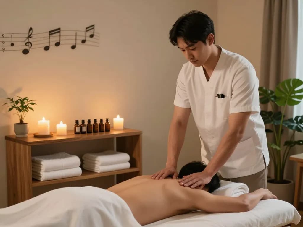 Peaceful 포항스웨디시 massage therapy room with candles and essential oils.