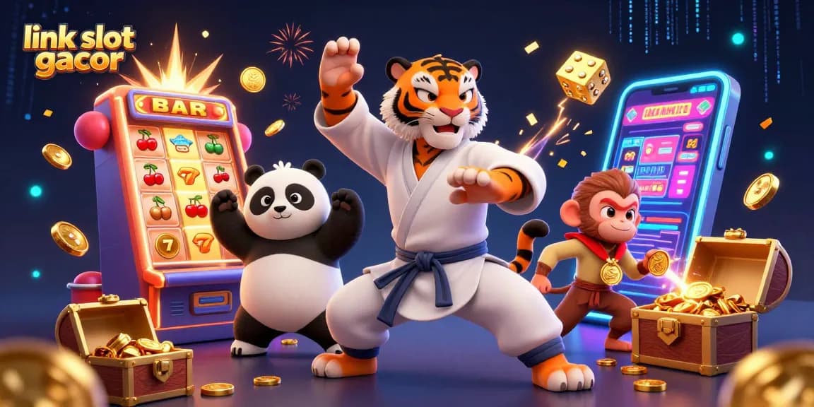 Experience thrilling moments at link slot gacor with cartoon characters winning a jackpot in a vibrant casino.