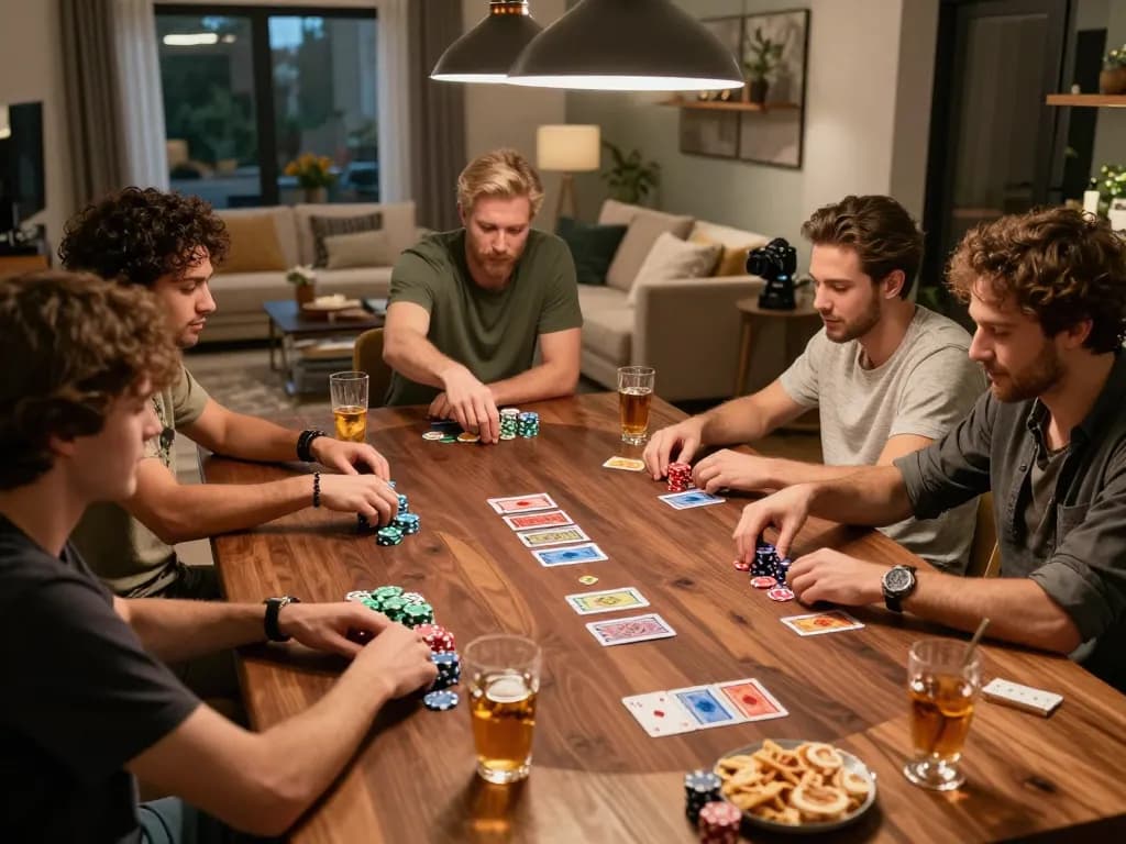 Exciting round of poker with friends at home featuring SHBET gaming strategies in action