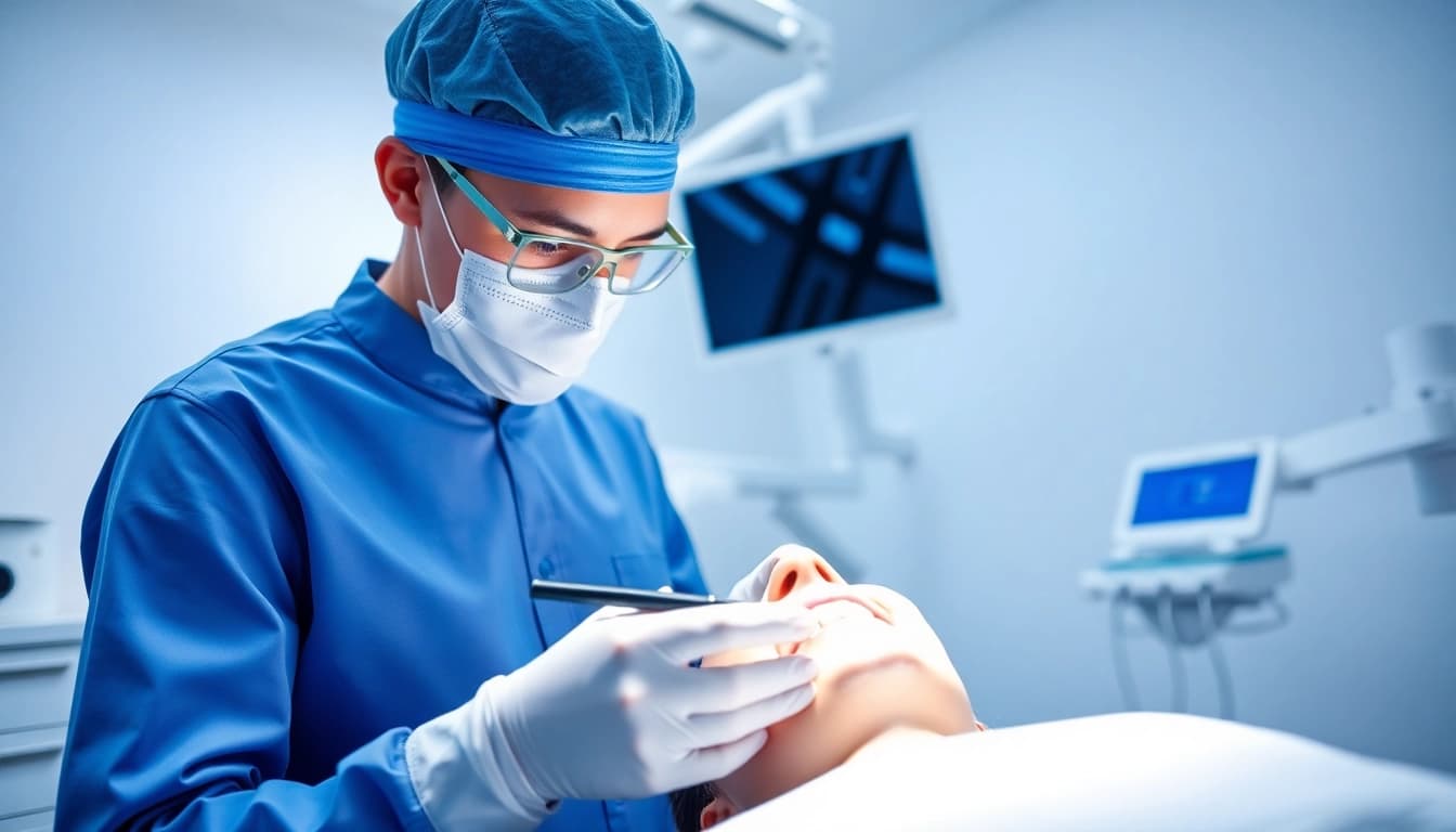 Surgical orthodontics Hawthorn with an orthodontist skillfully performing a procedure in a modern clinic.