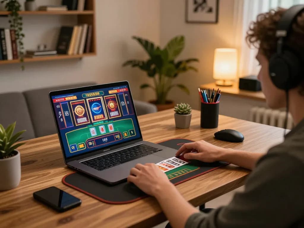 Engaging player using alexis77 gaming app on laptop at home, demonstrating online betting excitement.