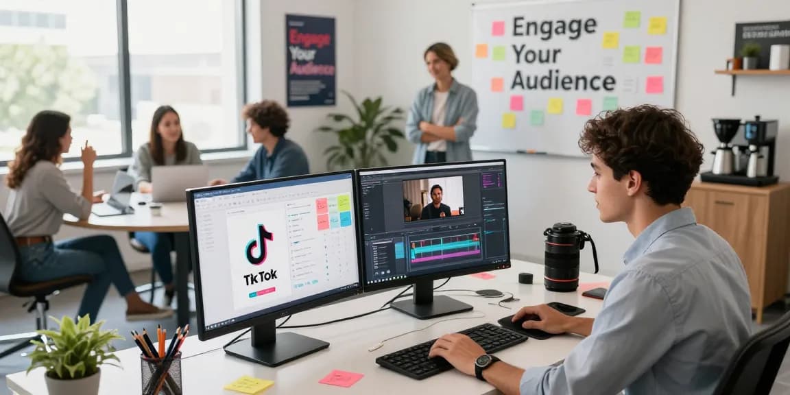 Best sites to buy TikTok views in a creative office environment showing professionals engaged in social media strategy.