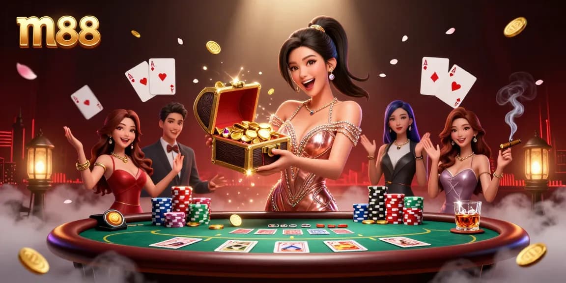 Experience thrilling wins at m88 with a stunning treasure scene featuring poker and excitement.