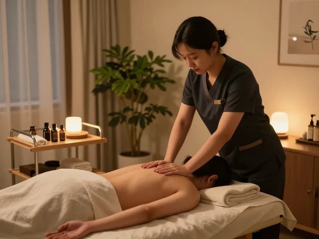 Enjoying a premium 부천 출장마사지 in a calm home environment with soothing ambiance.