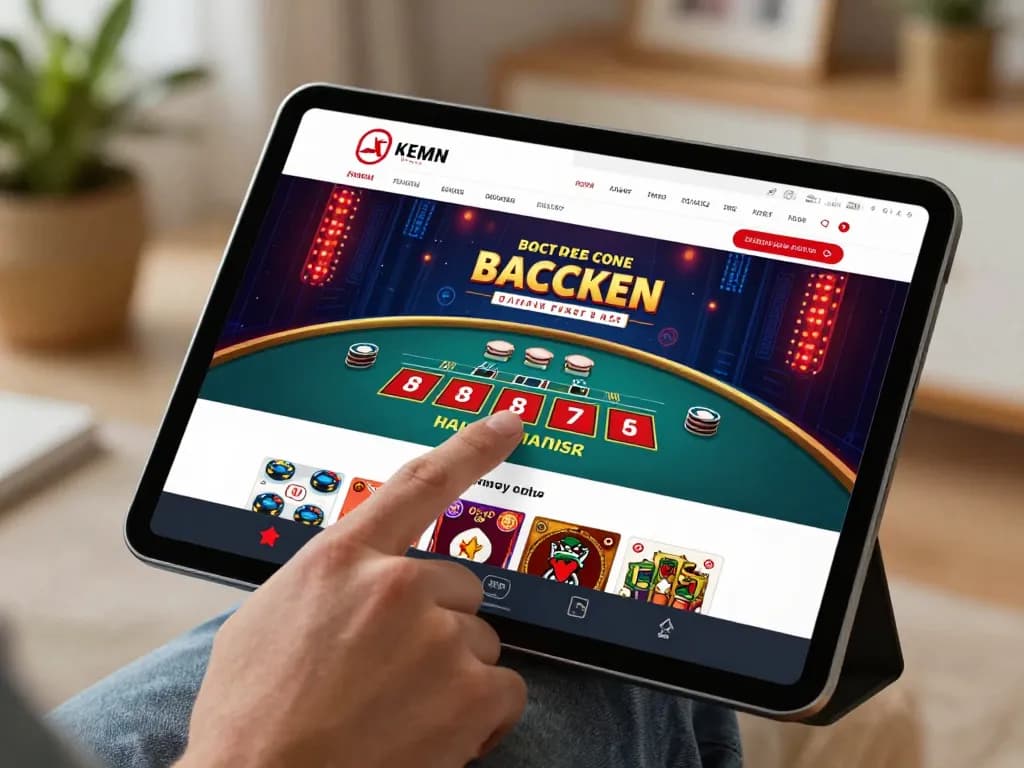 Engaging online Baccarat game on a tablet highlighting Casino XX88 betting options in a cozy setting.