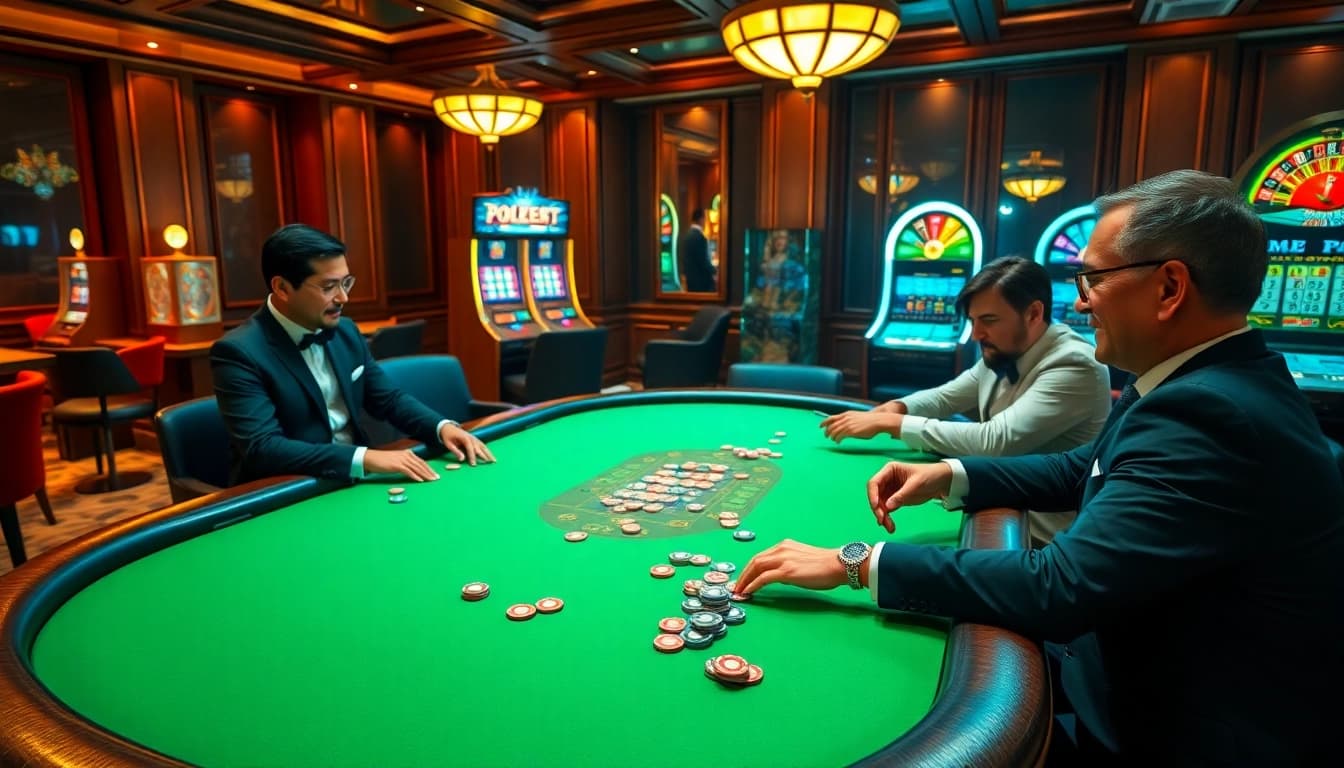Exciting poker action happening at https://go88casino.pro/ casino with engaged gamblers.