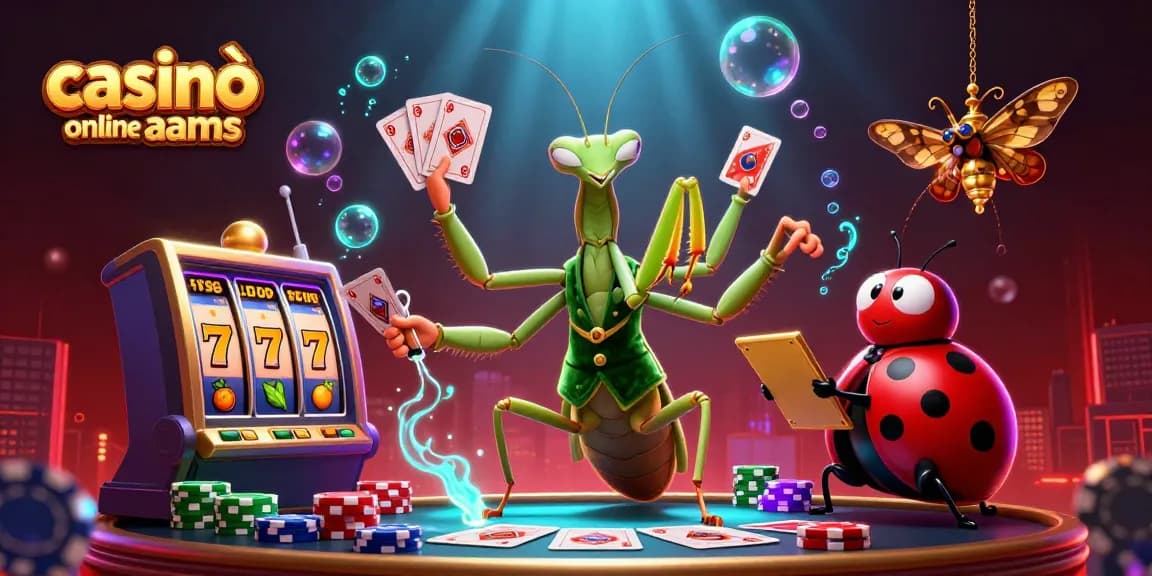 Gioca nei casinò online non AAMS con slot, jackpot e simboli fortunati in un'illustrazione vivace.