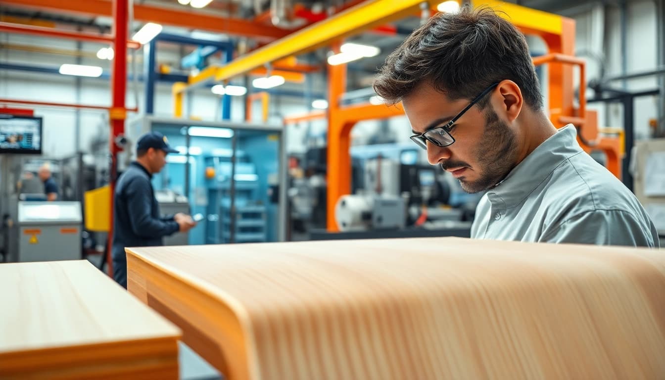 Technician examining composites in a professional GRP Manufacturer workspace.