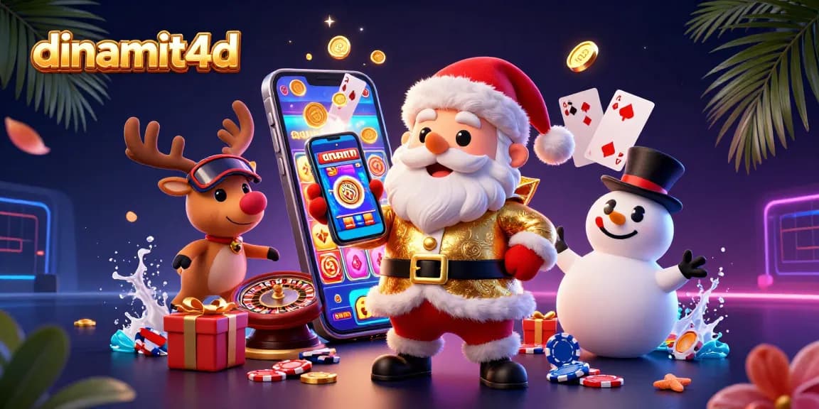 Spin and win at dinamit4d with Santa and friends in a vibrant casino scene!