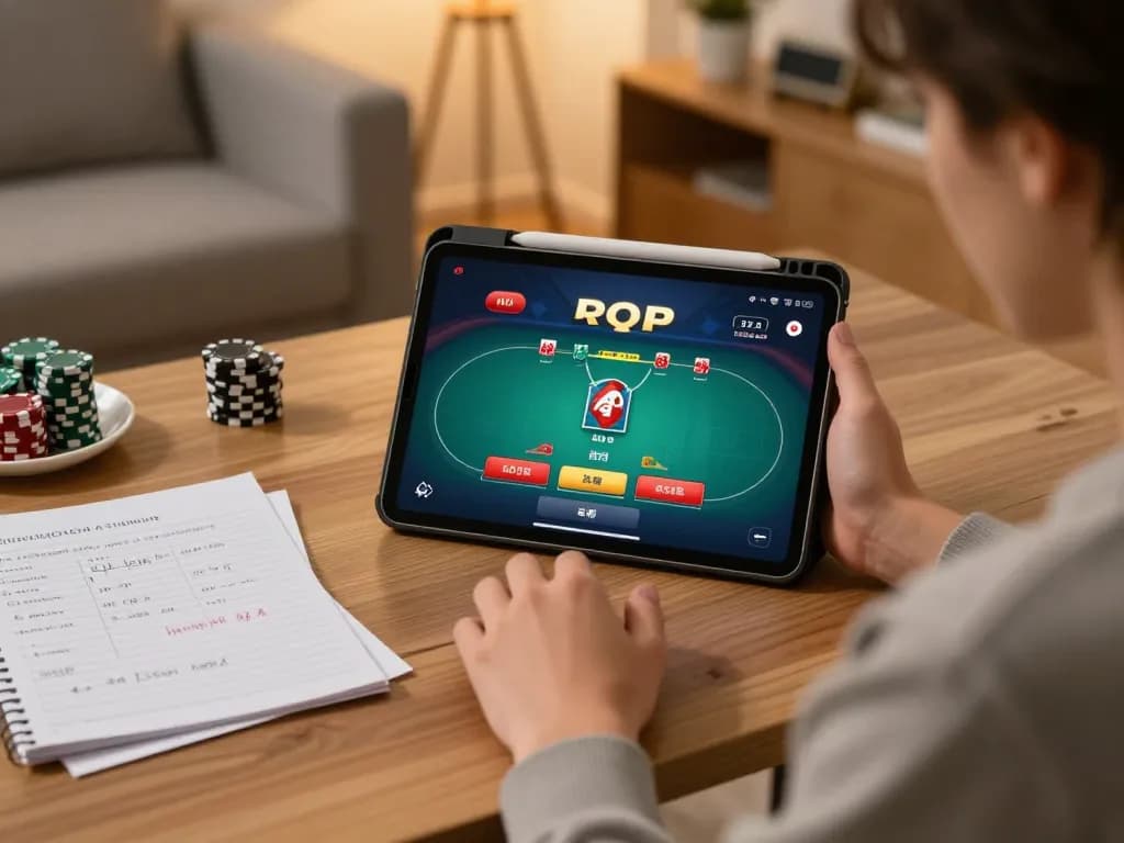 Play online casino games with 79kingvnc in a cozy home setting featuring strategy notes and a tablet