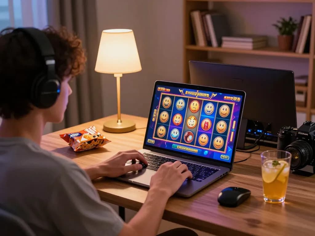 Player spinning online slots on laptop, discovering top link gacor for exciting wins.