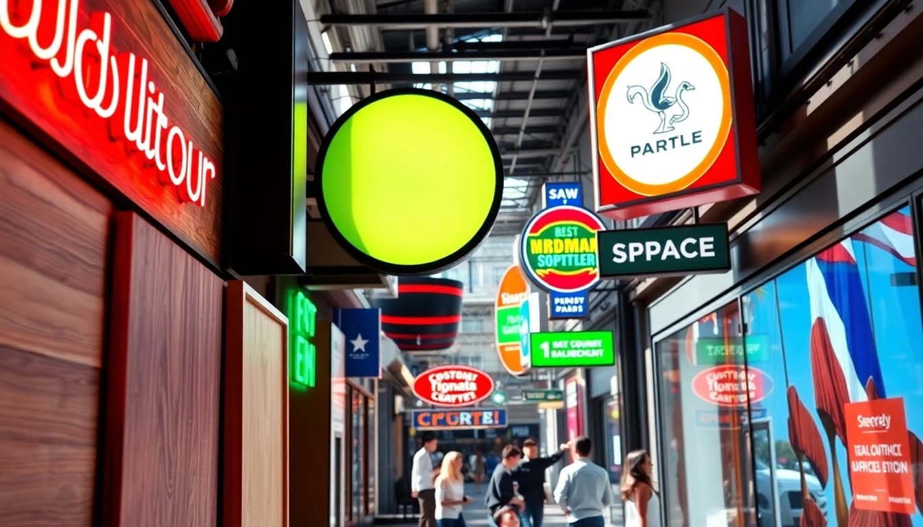 Sign design showcasing vibrant and creative custom signs in an urban environment.