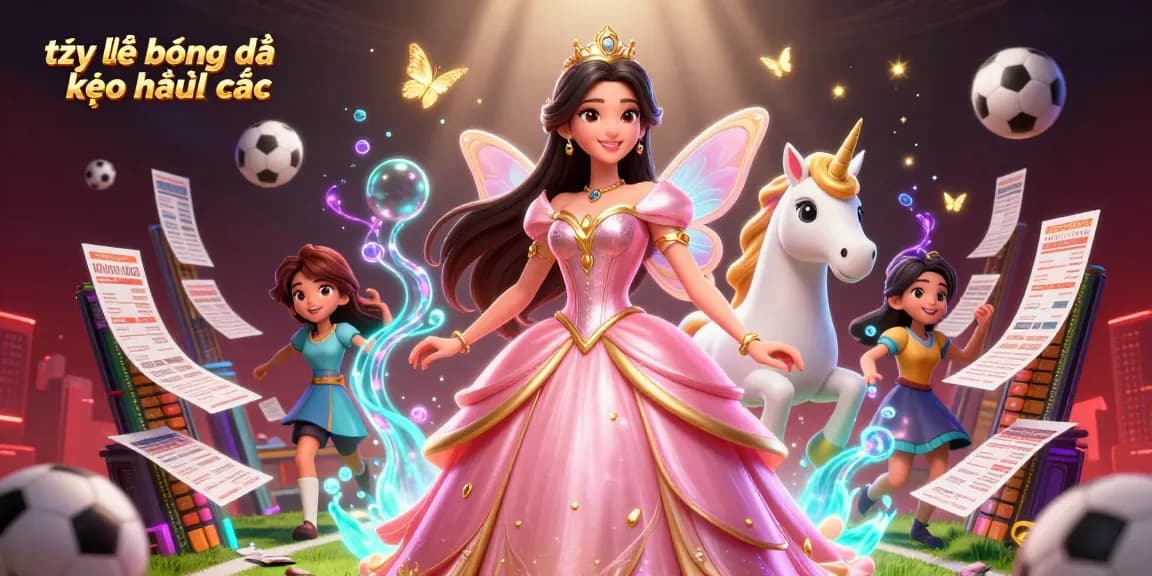 Bet on tỷ lệ bóng đá kèo nhà cái with an electrifying scene featuring a glamorous woman and a golden unicorn.