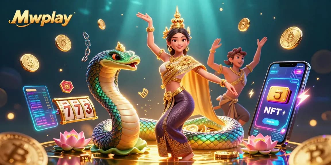 Experience the thrill of Mwplay with vibrant casino elements enhancing this dynamic 3D illustration.