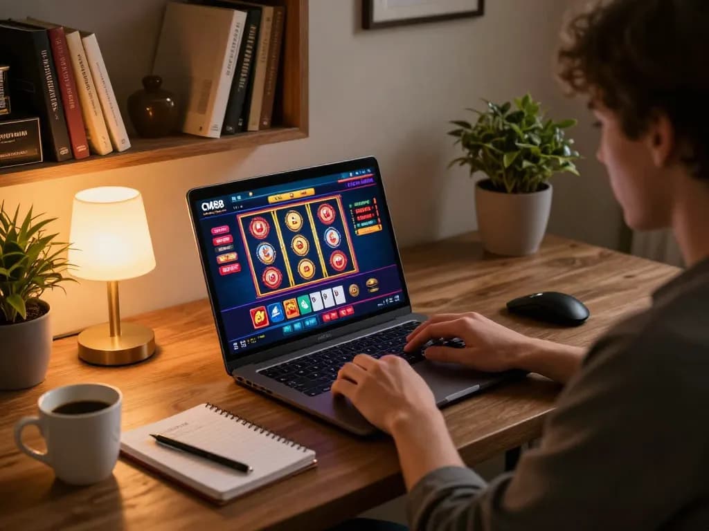 CM88 user enjoying online gambling with stylish gaming setup and strategy notes.
