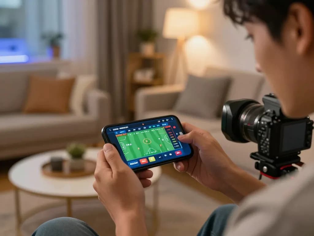 Player analyzing sports betting odds on their smartphone while enjoying online gaming at home with uu88