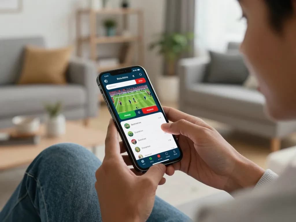 Engaging with the XX88 sports betting app on smartphone at home for live action.