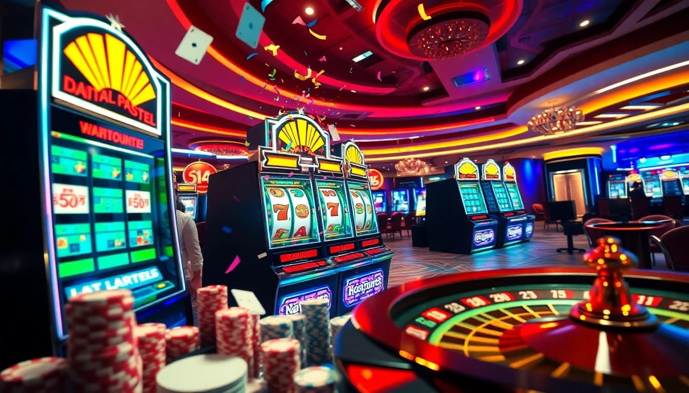 Players celebrating a gtatogel jackpot win at a luxury casino slot machine.