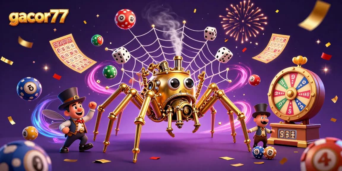 Menangkan jackpot gacor77 dengan ilustrasi dinamis slot dan poker dalam bentuk 3D.