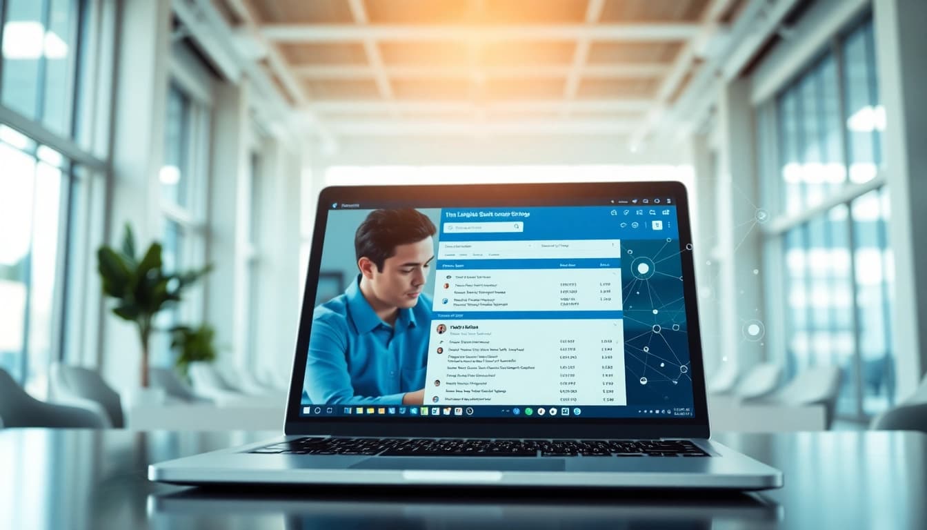 Utilizing a linkedin search results scraping tool in a modern office setting for data analysis.