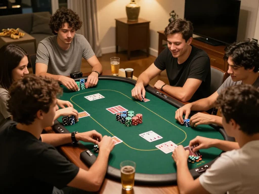 Join the excitement at JPTOTO poker night with friends playing cards in a cozy home setting.