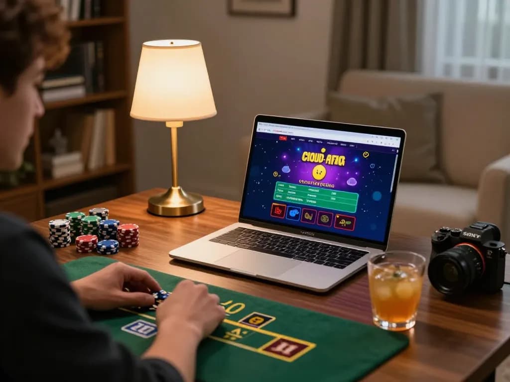 cloud-africa online casino setup with a player engaging in blackjack strategy.