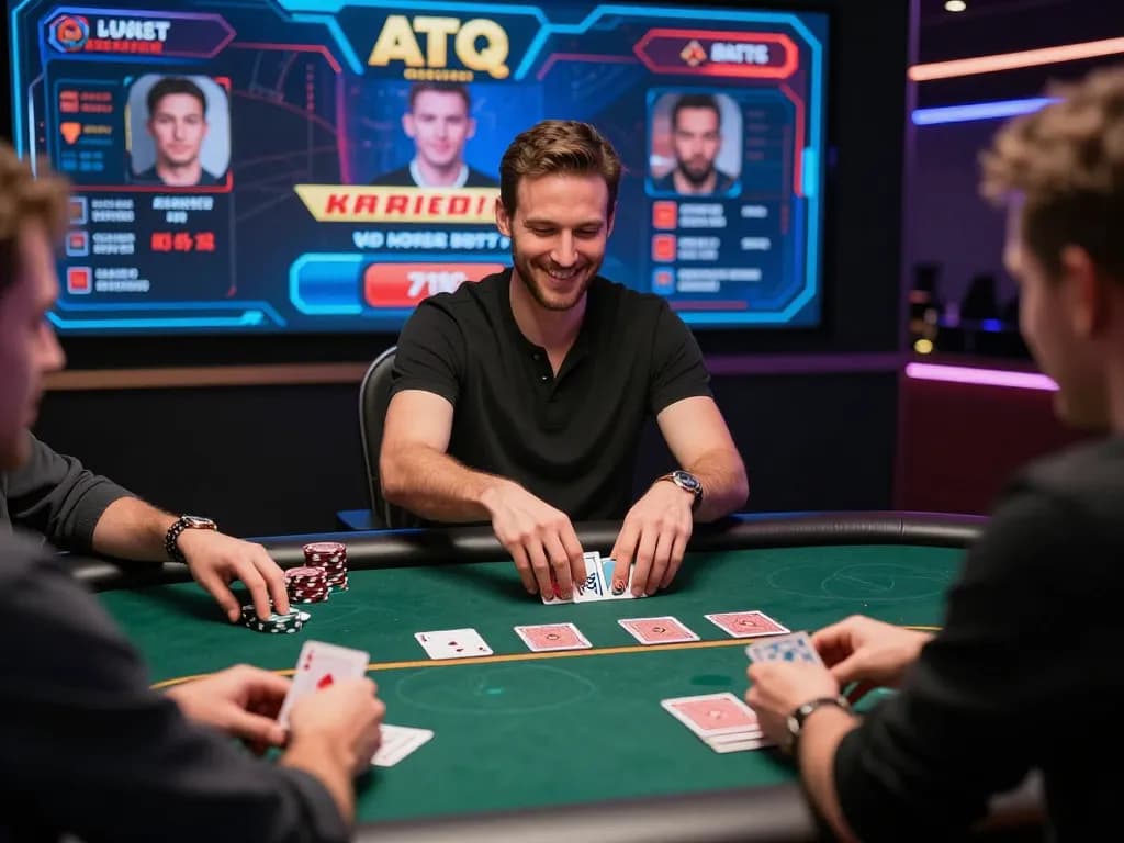 ATQ players interacting in a live dealer poker game, showcasing dynamic gameplay and vibrant graphics.