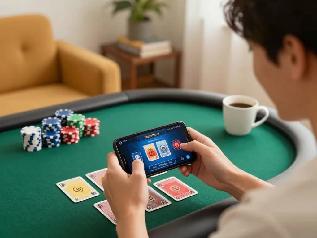 Enjoying interactive gaming on Sepuhplay using smartphone during a cozy home session