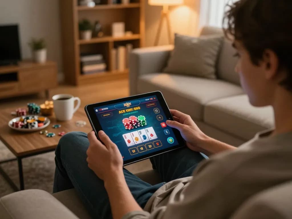Engaging in online casino gaming on a tablet, featuring giường bệnh nhân amongst strategic elements.