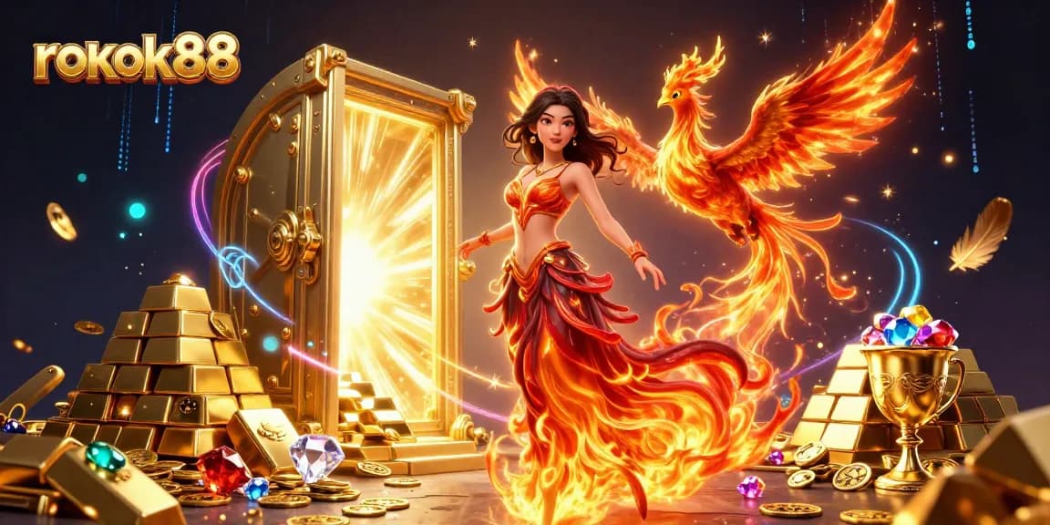 Join the excitement at rokok88 with a stunning Asian woman in a dynamic gambling scene.