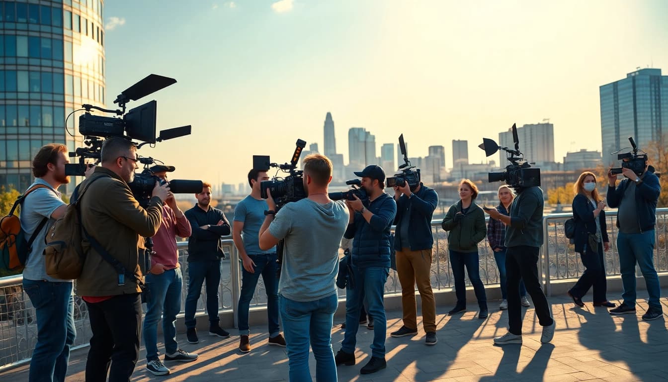 Engaging scene showcasing Edmonton production companies filming in vibrant urban setting.