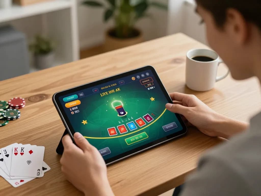 Player enjoying a live blackjack game on SC88 tablet, reflecting strategic online gambling