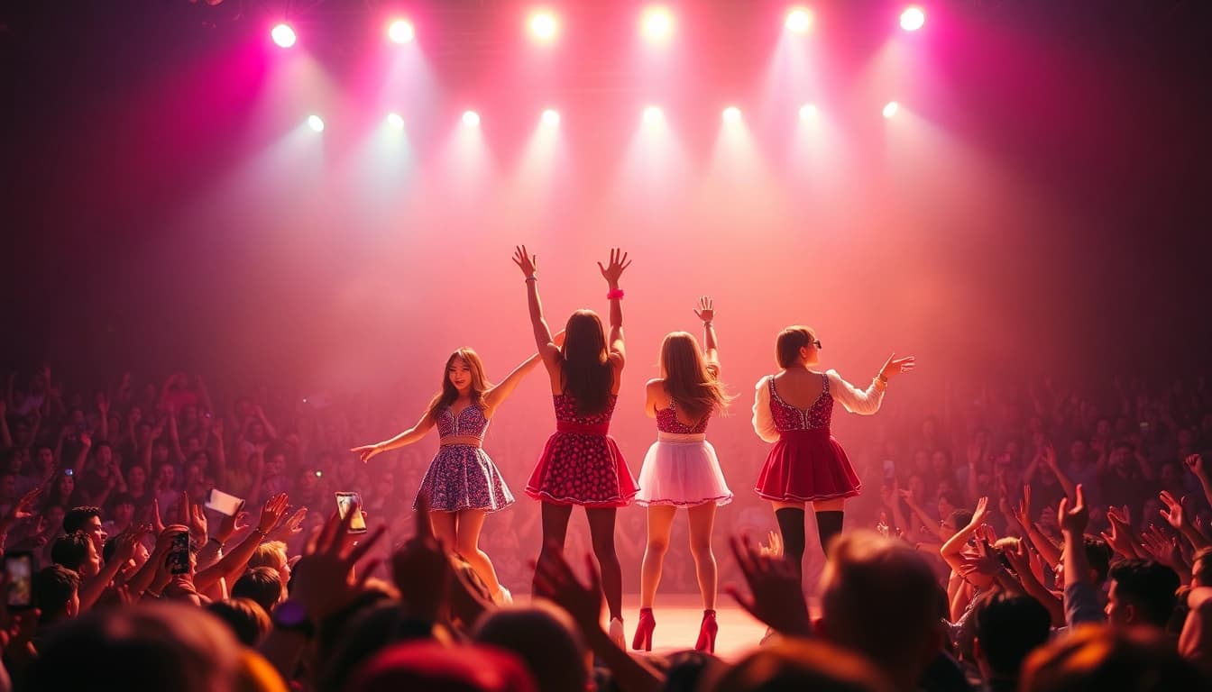 Experience vibrant Blackpink news through their energetic concert performance featuring the group on stage.