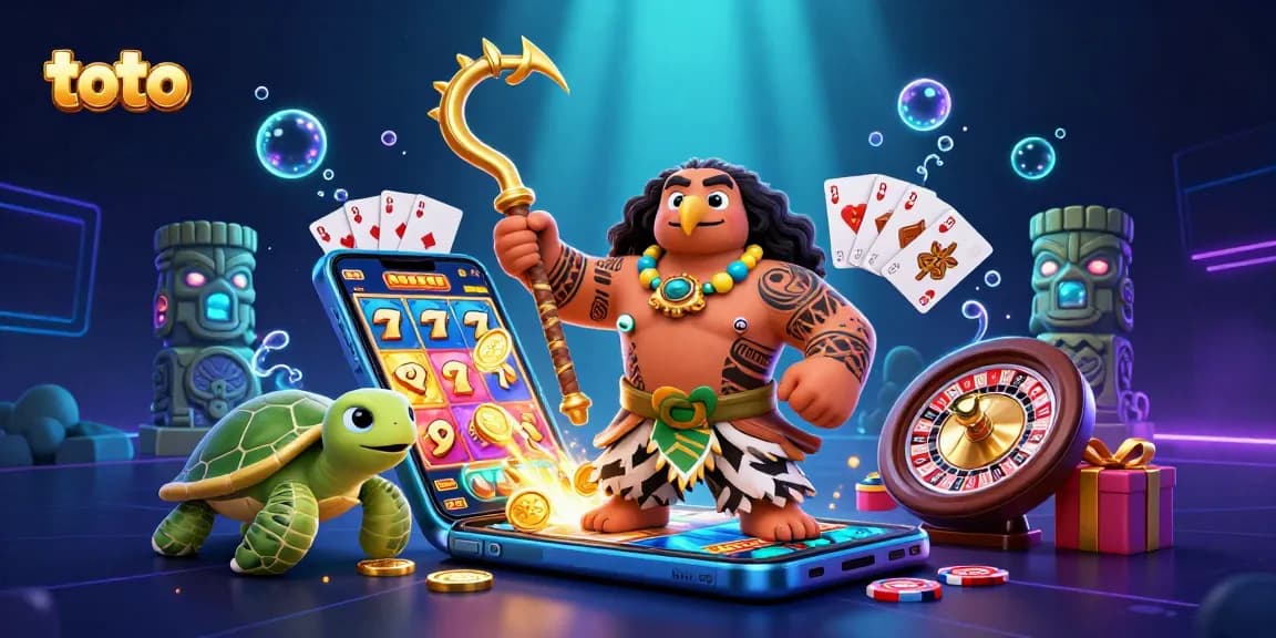 Play interactive slot games with toto in a vibrant 3D cartoon casino scene filled with excitement.