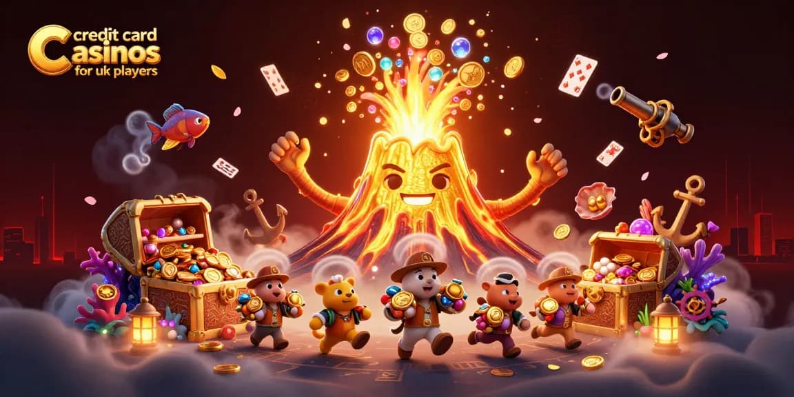 Engage in thrilling gameplay at credit card casinos for UK players with vibrant scenes of treasure and excitement.
