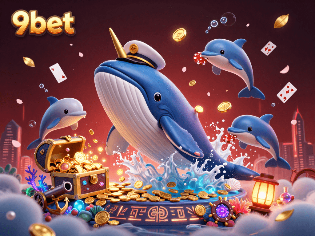 Experience thrilling wins at 9bet with a vibrant underwater scene featuring casino games.