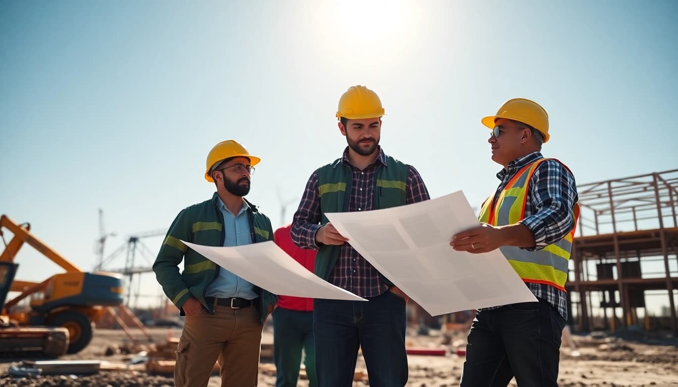 Join construction network association members engaged in collaborative discussions at a construction site.